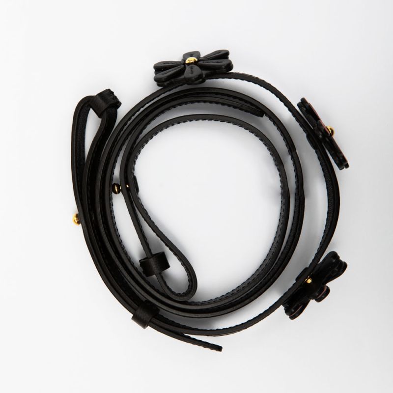 Bandoulière sac Lison cuir à fleurs noir 136cm Femme LANCEL