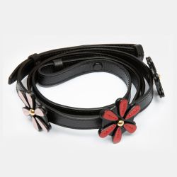 Bandoulière sac Lison cuir à fleurs noir 136cm Femme LANCEL