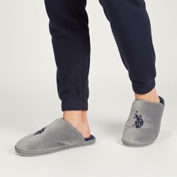 Pantoufles en fausse fourrure avec grand logo brodé Homme US POLO