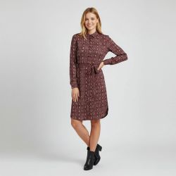 Robe chemise ceinturée imprimée fantaisie bordeaux Femme ONLY