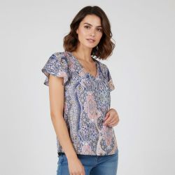 Blouse manches à volants motif cachemire col v Femme DEELUXE 74