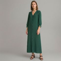 Robe longue à boutons col V manches avec dentelle rouba Femme LA PETITE ETOILE