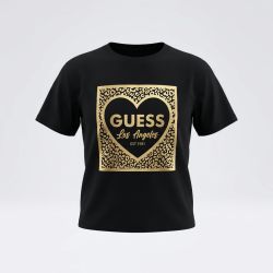 Tee shirt manches courtes col rond logo doré Enfant GUESS