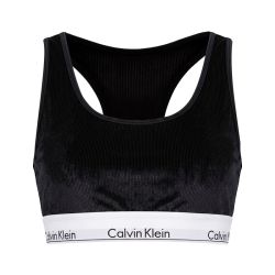 Brassière de sport noire velours milleraies avec élastique blanc Femme CALVIN KLEIN