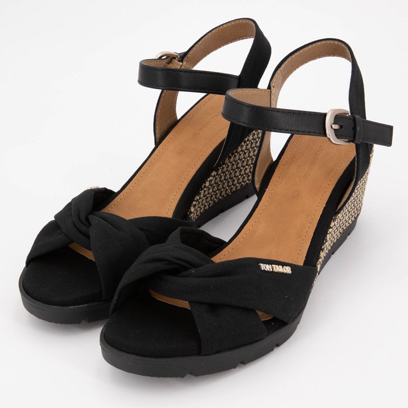 Sandales compensées en tissu avec logo à relief Femme TOM TAILOR