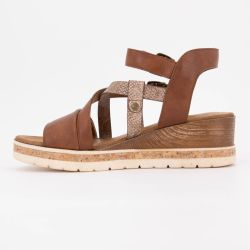 Sandales compensées à scratch motif serpent avec double boucle Femme MUSTANG