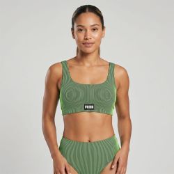 Haut de maillot de bain brassière à rayures vert fluo Femme PUMA