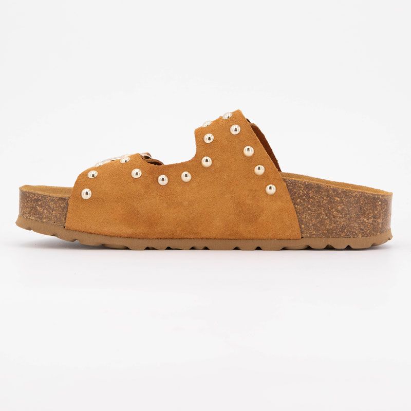 Mules semelle épaisse beige avec clous gold Femme I AM