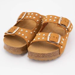 Mules semelle épaisse beige avec clous gold Femme I AM