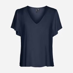 Haut noir fluide manches courtes à volants Femme VERO MODA