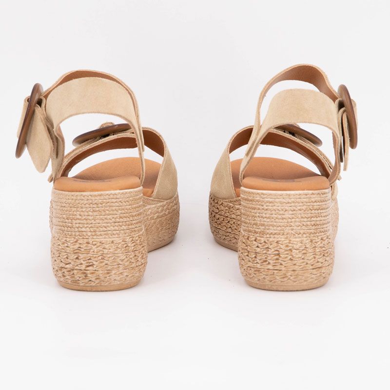 Sandales noires compensées en cuir double boucle bois Femme BIOSTOCK
