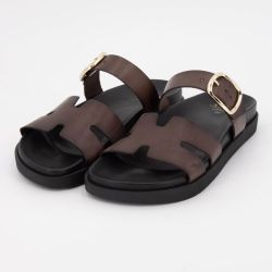 Mules boucle dorée lanières en cuir Femme I AM