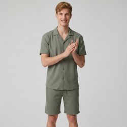 Ensemble chemisette short gaufré cordon dove Homme PANAME BROTHERS