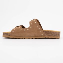 Mule cuire avec double boucles ajustables et clous dorés Femme I AM