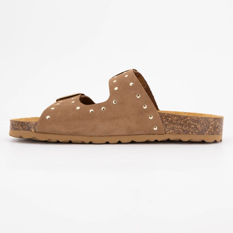 Mule cuire avec double boucles ajustables et clous dorés Femme I AM