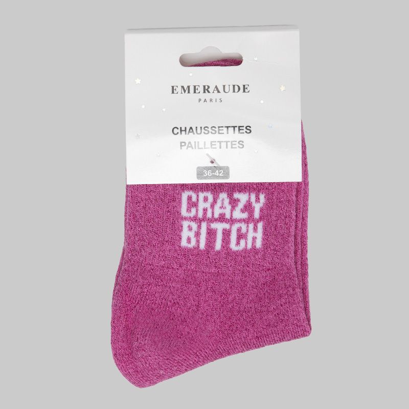 Chaussette fushia crazy bitch a paillette em-ch-xgs2634 Femme EMERAUDE