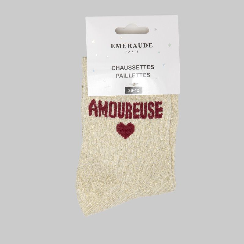 Chaussette ecrue amoureuse a paillette em-ch-xgs2624 Femme EMERAUDE