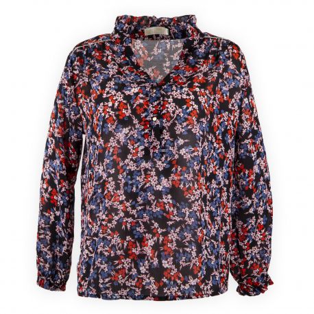 Blouse Fluide à Fleurs Col Tunisien Femme Season